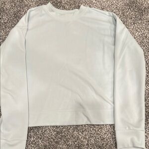 Athleta Blue/Gray Cropped Scuba Crew Neck Sweatshirt